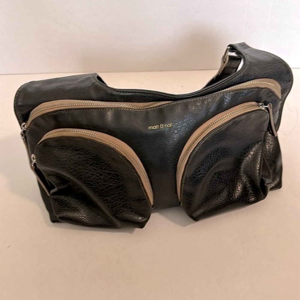 Matt & Nat Medium Double Pocket Shoulder Bag Vegan Leather vintage black